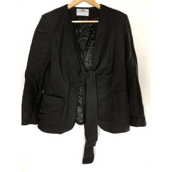 Osman Spencer Jacket Wool Tie Front Black 12 - Picture 3 of 9